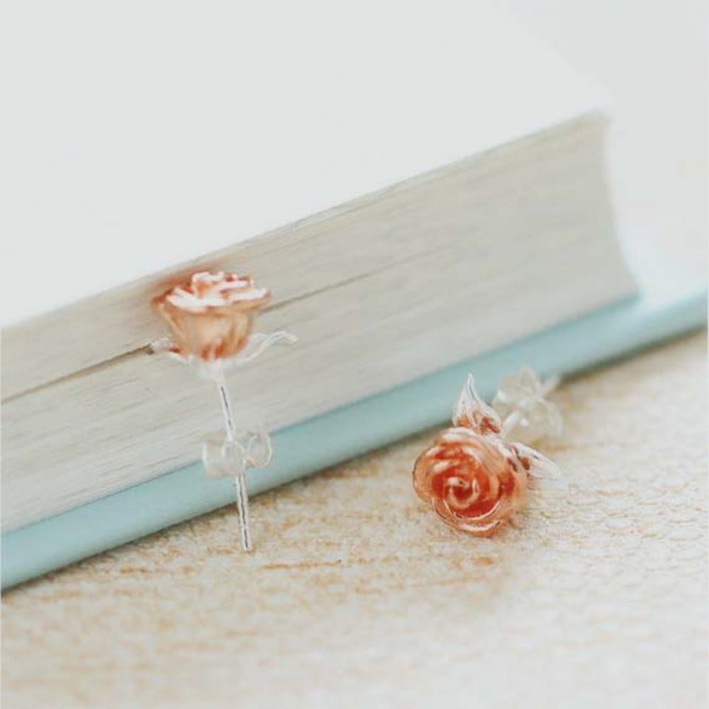Rose Flower Earrings Rose Gold Flower Earrings Lovers Valentines day gift Her